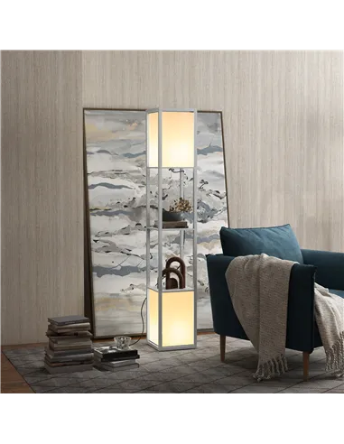 HOMCOM Modern Shelf Floor Lamp with Dual Ambient Light, Standing Lamp Living Room, Bedroom, 156cm, Grey