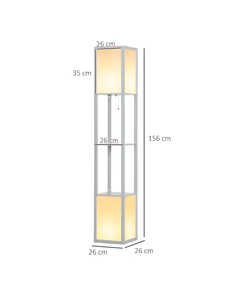 HOMCOM Modern Shelf Floor Lamp with Dual Ambient Light, Standing Lamp Living Room, Bedroom, 156cm, Grey