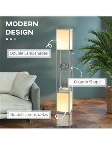 HOMCOM Modern Shelf Floor Lamp with Dual Ambient Light, Standing Lamp Living Room, Bedroom, 156cm, Grey