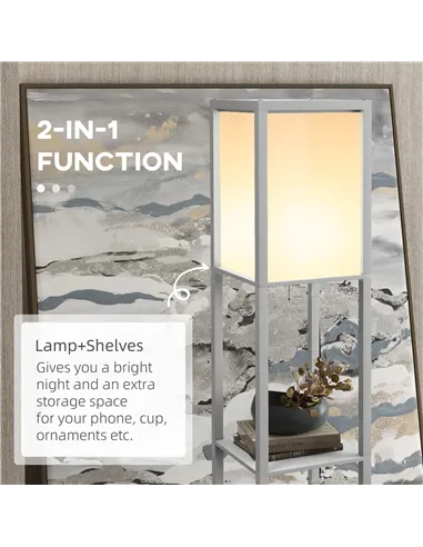 HOMCOM Modern Shelf Floor Lamp with Dual Ambient Light, Standing Lamp Living Room, Bedroom, 156cm, Grey
