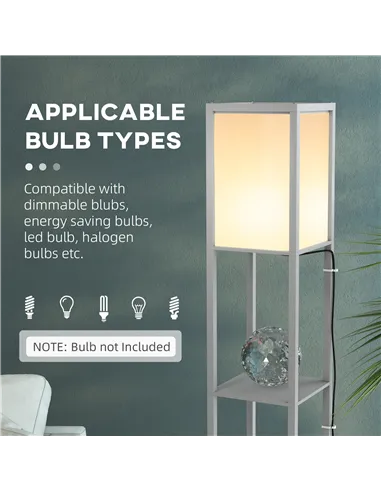 HOMCOM Modern Shelf Floor Lamp with Dual Ambient Light, Standing Lamp Living Room, Bedroom, 156cm, Grey