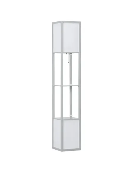 HOMCOM Modern Shelf Floor Lamp with Dual Ambient Light, Standing Lamp Living Room, Bedroom, 156cm, Grey