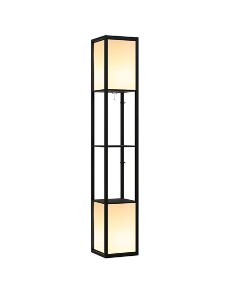 HOMCOM Modern Shelf Floor Lamp with Dual Ambient Light, Standing Lamp Living Room, Bedroom, 156cm, Black