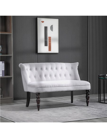 HOMCOM Loveseat with Wood Frame, Compact 2 Seater Sofa, Button Tufted Chaise Lounger with Carved Legs, Vintage Design for Bedroo