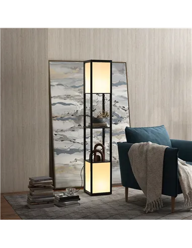 HOMCOM Modern Shelf Floor Lamp with Dual Ambient Light, Standing Lamp Living Room, Bedroom, 156cm, Black
