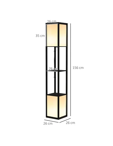 HOMCOM Modern Shelf Floor Lamp with Dual Ambient Light, Standing Lamp Living Room, Bedroom, 156cm, Black