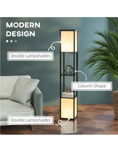 HOMCOM Modern Shelf Floor Lamp with Dual Ambient Light, Standing Lamp Living Room, Bedroom, 156cm, Black