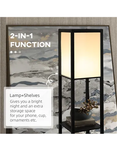 HOMCOM Modern Shelf Floor Lamp with Dual Ambient Light, Standing Lamp Living Room, Bedroom, 156cm, Black