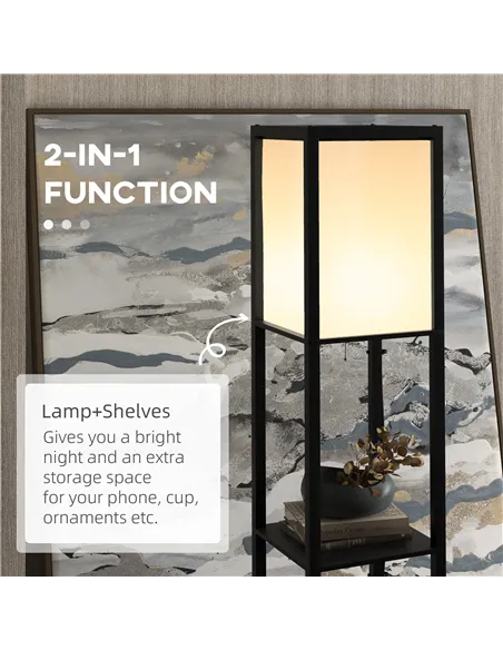 HOMCOM Modern Shelf Floor Lamp with Dual Ambient Light, Standing Lamp Living Room, Bedroom, 156cm, Black