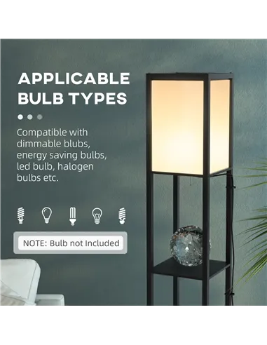 HOMCOM Modern Shelf Floor Lamp with Dual Ambient Light, Standing Lamp Living Room, Bedroom, 156cm, Black