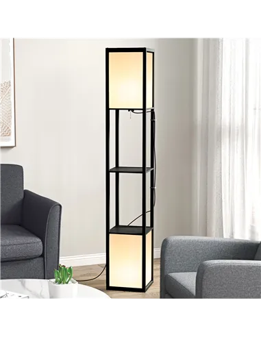 HOMCOM Modern Shelf Floor Lamp with Dual Ambient Light, Standing Lamp Living Room, Bedroom, 156cm, Black