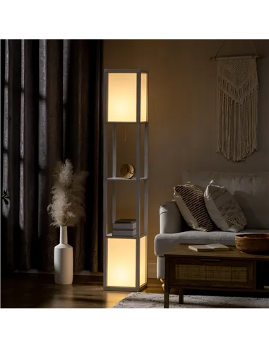 HOMCOM 156cm Floor Lamp Shelving Unit - White