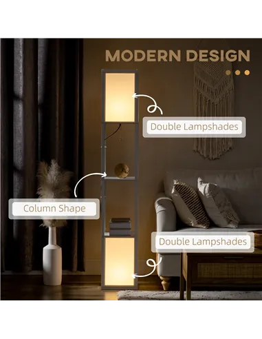 HOMCOM 156cm Floor Lamp Shelving Unit - White