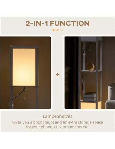 HOMCOM 156cm Floor Lamp Shelving Unit - White