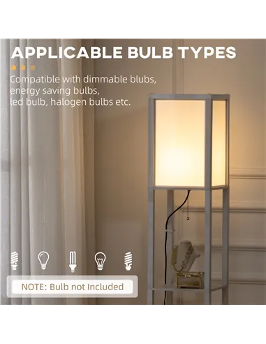 HOMCOM 156cm Floor Lamp Shelving Unit - White