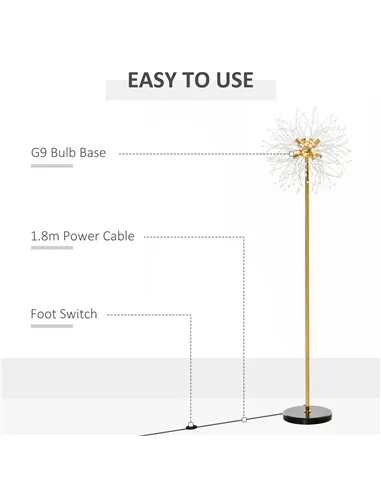 HOMCOM 160cm Dandelion-Crystallite Floor Lamp, with Foot Switch