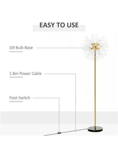 HOMCOM 160cm Dandelion-Crystallite Floor Lamp, with Foot Switch