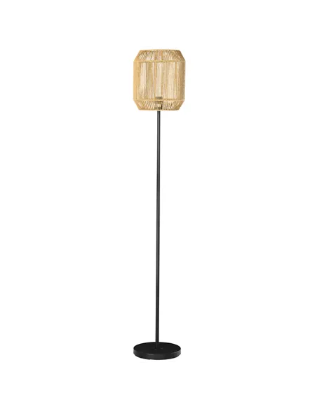 HOMCOM Farmhouse Standing Lamp, Floor Lamps with Hand Woven Rattan Lampshade for Living Room