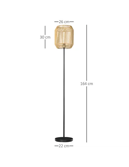 HOMCOM Farmhouse Standing Lamp, Floor Lamps with Hand Woven Rattan Lampshade for Living Room