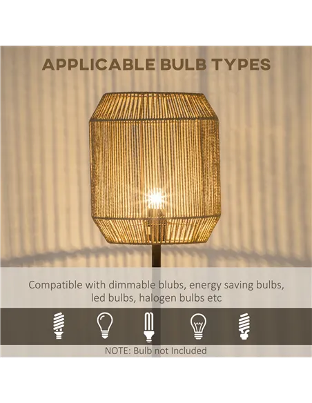 HOMCOM Farmhouse Standing Lamp, Floor Lamps with Hand Woven Rattan Lampshade for Living Room