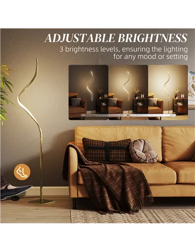 HOMCOM LED Floor Lamp with 3 Adjustable Brightness, Modern Dimmable Standing Lamp with Foot Switch for Bedroom, Living Room, Gol