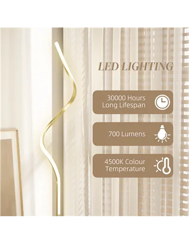 HOMCOM LED Floor Lamp with 3 Adjustable Brightness, Modern Dimmable Standing Lamp with Foot Switch for Bedroom, Living Room, Gol