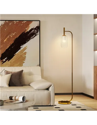 HOMCOM Floor Lamp for Living Room with Glass Lampshade, Modern Standing Lamp with Foot Switch for Bedroom, Bulb not Included, Go