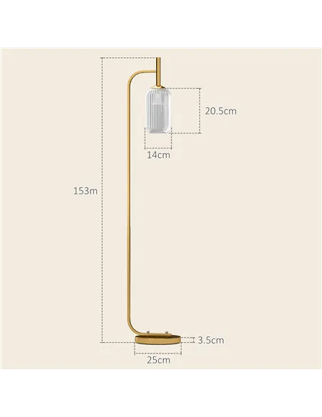 HOMCOM Floor Lamp for Living Room with Glass Lampshade, Modern Standing Lamp with Foot Switch for Bedroom, Bulb not Included, Go