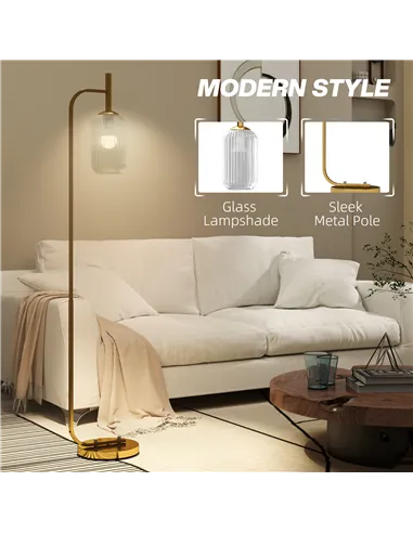 HOMCOM Floor Lamp for Living Room with Glass Lampshade, Modern Standing Lamp with Foot Switch for Bedroom, Bulb not Included, Go