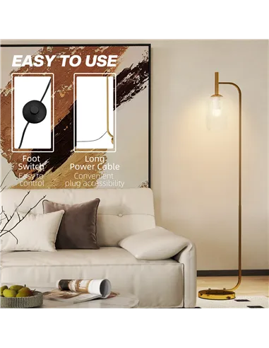 HOMCOM Floor Lamp for Living Room with Glass Lampshade, Modern Standing Lamp with Foot Switch for Bedroom, Bulb not Included, Go