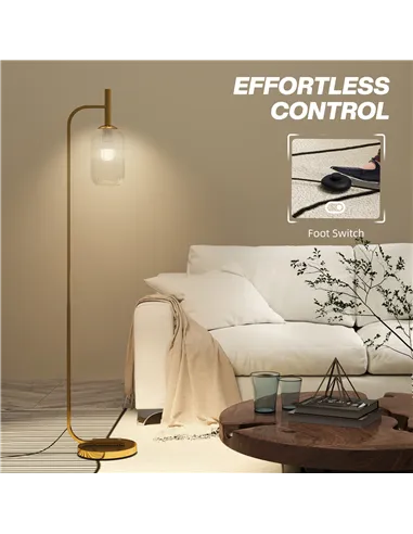 HOMCOM Floor Lamp for Living Room with Glass Lampshade, Modern Standing Lamp with Foot Switch for Bedroom, Bulb not Included, Go