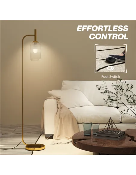 HOMCOM Floor Lamp for Living Room with Glass Lampshade, Modern Standing Lamp with Foot Switch for Bedroom, Bulb not Included, Go