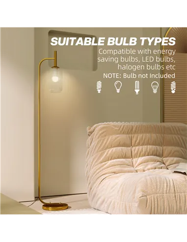 HOMCOM Floor Lamp for Living Room with Glass Lampshade, Modern Standing Lamp with Foot Switch for Bedroom, Bulb not Included, Go