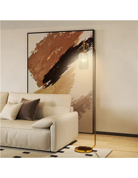 HOMCOM Floor Lamp for Living Room with Glass Lampshade, Modern Standing Lamp with Foot Switch for Bedroom, Bulb not Included, Go