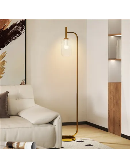 HOMCOM Floor Lamp for Living Room with Glass Lampshade, Modern Standing Lamp with Foot Switch for Bedroom, Bulb not Included, Go