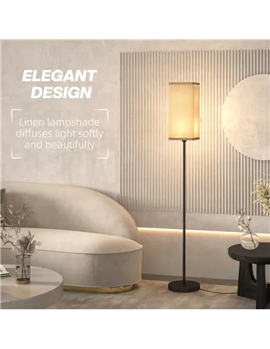 HOMCOM Floor Lamp, Modern Standing Lamp with Linen Shade, Tall Lamps for Living Room, Bedroom, with Foot Switch, Bulb not Includ