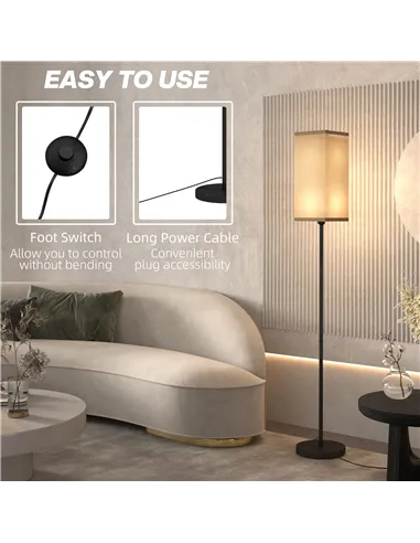 HOMCOM Floor Lamp, Modern Standing Lamp with Linen Shade, Tall Lamps for Living Room, Bedroom, with Foot Switch, Bulb not Includ
