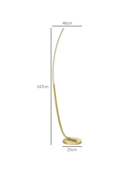 HOMCOM Modern 147cm Curved LED Floor Lamp - Gold Tone