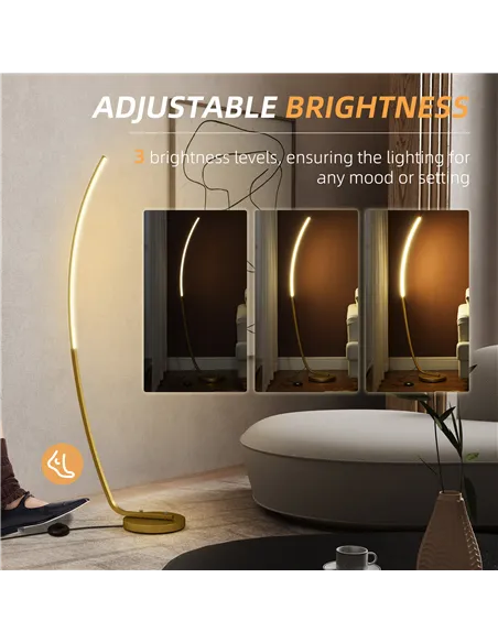 HOMCOM Modern 147cm Curved LED Floor Lamp - Gold Tone