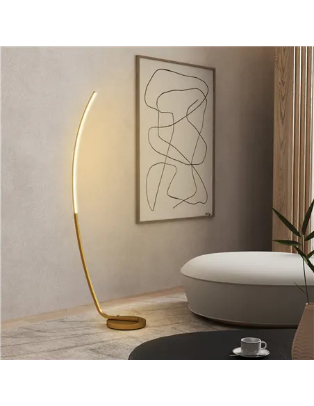HOMCOM Modern 147cm Curved LED Floor Lamp - Gold Tone