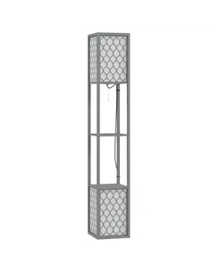 HOMCOM Floor Lamp with Shelves, Dual Light, Modern Tall Standing Lamps, with Pull Chain Switch (Bulb not Included), Light Grey