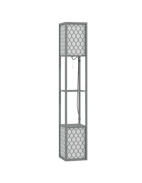 HOMCOM Floor Lamp with Shelves, Dual Light, Modern Tall Standing Lamps, with Pull Chain Switch (Bulb not Included), Light Grey