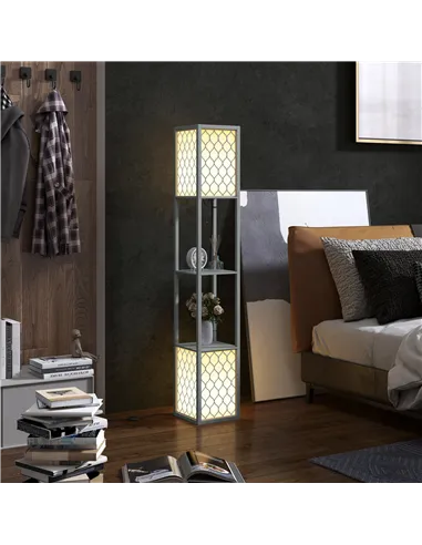 HOMCOM Floor Lamp with Shelves, Dual Light, Modern Tall Standing Lamps, with Pull Chain Switch (Bulb not Included), Light Grey