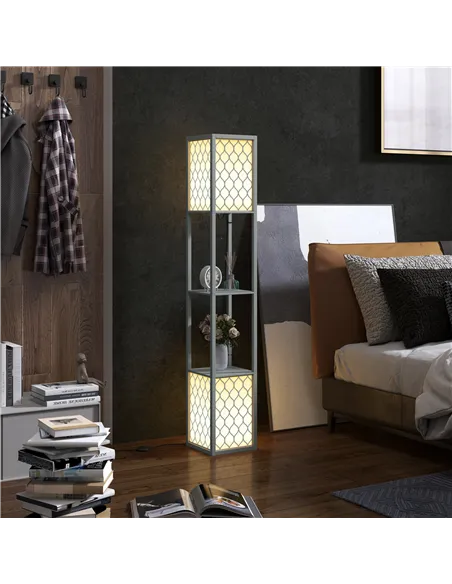HOMCOM Floor Lamp with Shelves, Dual Light, Modern Tall Standing Lamps, with Pull Chain Switch (Bulb not Included), Light Grey