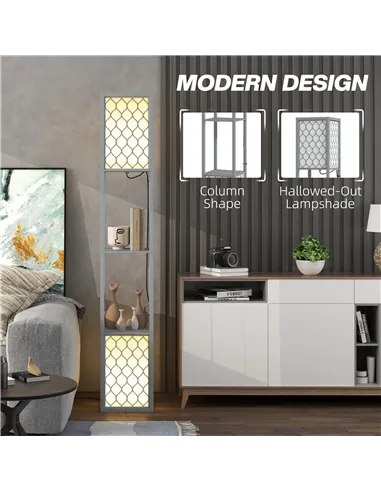 HOMCOM Floor Lamp with Shelves, Dual Light, Modern Tall Standing Lamps, with Pull Chain Switch (Bulb not Included), Light Grey