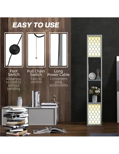 HOMCOM Floor Lamp with Shelves, Dual Light, Modern Tall Standing Lamps, with Pull Chain Switch (Bulb not Included), Light Grey