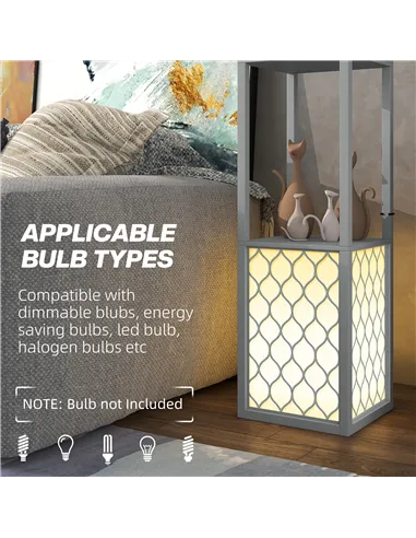 HOMCOM Floor Lamp with Shelves, Dual Light, Modern Tall Standing Lamps, with Pull Chain Switch (Bulb not Included), Light Grey