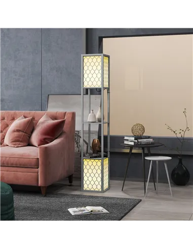 HOMCOM Floor Lamp with Shelves, Dual Light, Modern Tall Standing Lamps, with Pull Chain Switch (Bulb not Included), Light Grey