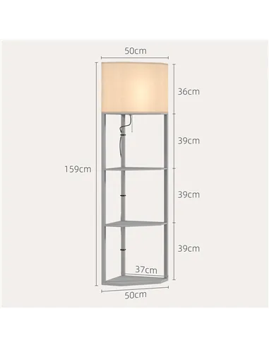 HOMCOM Corner Floor Lamp with Shelves, Tall Standing Lamps for Living Room, with Pull Chain Switch Bulb not Included, Grey