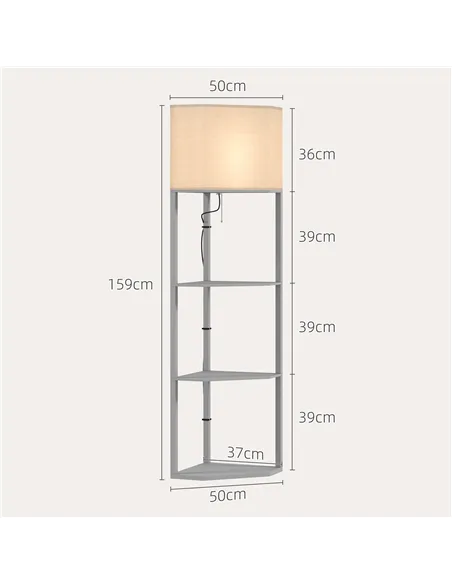 HOMCOM Corner Floor Lamp with Shelves, Tall Standing Lamps for Living Room, with Pull Chain Switch Bulb not Included, Grey